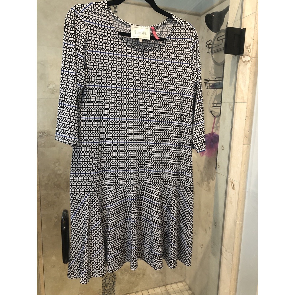 Leota Compass Rose Ruffle Drop Hem Surplice Hi Neck Dress Multi-Color L $148